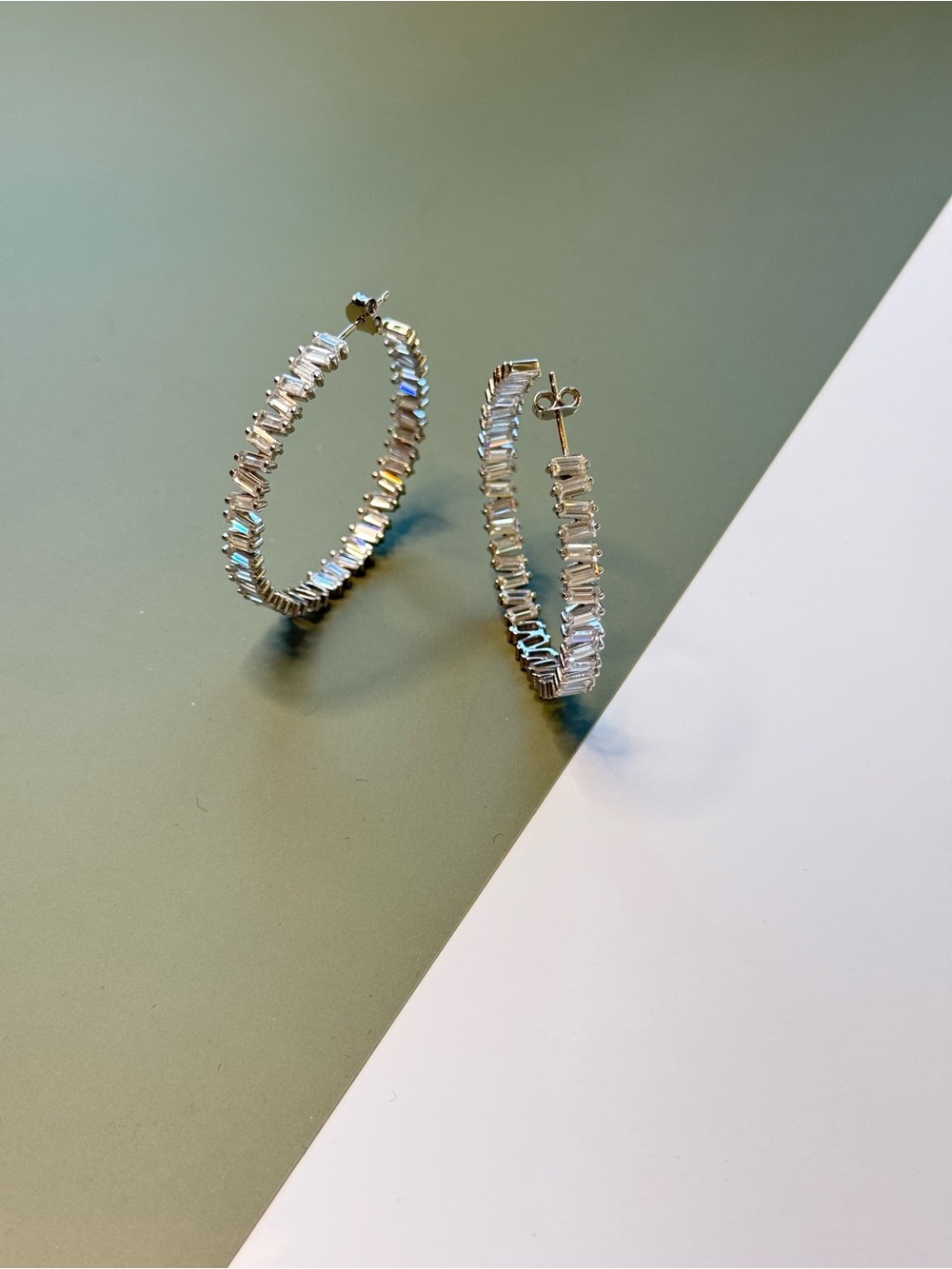 Sterling 925 Silver Baguette AAA CZ inside out Hoop Earrings STUNNING earrings